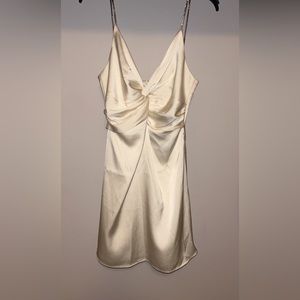Do+Be ivory front twist rhinestone strap satin mini dress